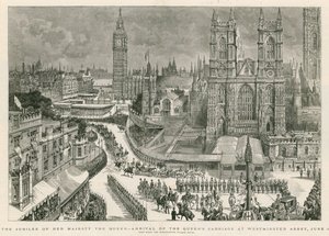 Het jubileum van Hare Majesteit de Koningin - aankomst van de koets van de Koningin bij Westminster Abbey door Henry William Brewer