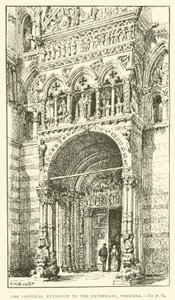 De Hoofdingang van de Kathedraal, Ferrara (gravure) door Henry William Brewer
