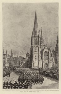 De Processie langs de kerk van dominee Newman Hall (Christ Church) in Westminster Bridge Road
