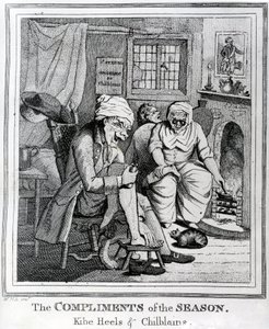 De complimenten van het seizoen, Kibe Heels en Chilblains, ca.1785 door Henry William Bunbury