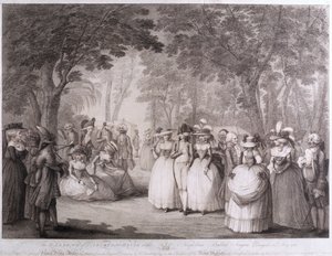 De Tuinen van Carlton House met Napolitaanse Balladzangers, gegraveerd door William Dickinson, 1784