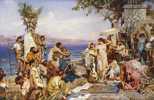Phryne op het festival van Poseidon, god van de zeeën door Henryk Siemieradzki