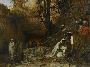 Christenvervolgers bij de ingang van de catacomben, 1874