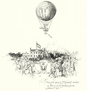 Uitzicht op de opstijging van de beroemde luchtballon van Mr. Lunardi, vanaf het Artillery Ground door Herbert (after) Railton