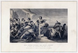 Koning Alfred die de Angelsaksen aanspoort om de invasie van de Denen af te weren, 896, ca. 1847