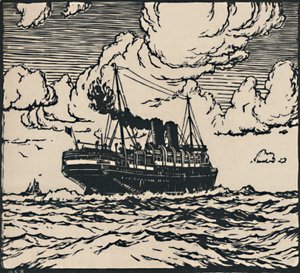 Stoomboot op Zee, 1919 door Herbert Kerr Rooke