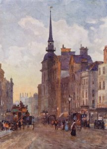 Uitzicht op Ludgate Hill vanaf de trappen van St. Paul