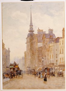 Uitzicht op Ludgate Hill vanaf de trappen van St. Paul