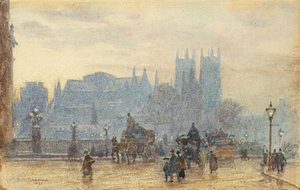 Westminster Abbey vanaf Westminster Bridge 1892 door Herbert Menzies Marshall