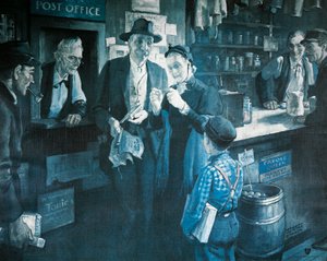 De brillenverkoper in de late 1800s, reclame voor de American Optical Company