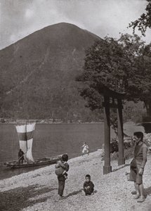 Nantai-zan en het Chuzenji-meer (zwart-wit foto)