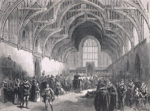 Staatsproces in Westminster Hall in de tijd van Elizabeth I door Herbert Railton