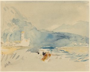 Een landschap met bergen en een beekje