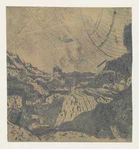 Rotsachtig landschap met een kloof (eerste versie)