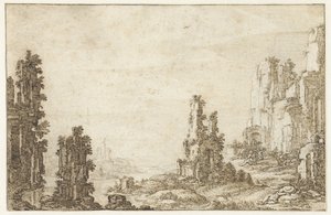 Landschap met ruïnes door Herman Breckerveld