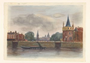 Gezicht op de Schreierstoren te Amsterdam door Herman Eduard Knaake (signed by artist)