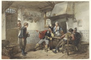 Enkele mannen en een soldaat in een herberg door Herman Frederik Carel ten Kate