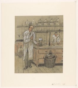 Twee mannen in een laboratorium door Herman Heijenbrock (possibly)