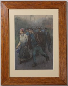 Lopende mijnwerkers met mijnwerkersvrouw