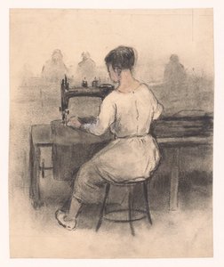 Vrouw achter naaimachine