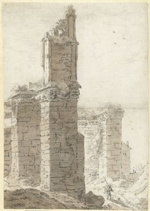 Bouwval van een gothische kerk door Herman Saftleven