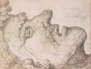 Rotsachtig landschap met ruïnes, vormend het profiel van een mans gezicht, ca. 1650