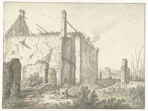 Ruïne van een huis in Utrecht door Herman Saftleven