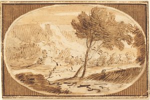 Een landschap met een grote boom