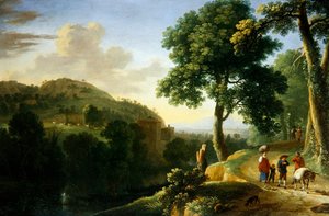 Een Italiaans Landschap met Reizigers en een Ezel, c.1640