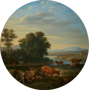Italianiserend rivierlandschap met koeien