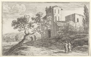 Landschap met een kromme boom door Herman van Swanevelt