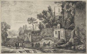 Landschap met een ziekenhuis door Herman van Swanevelt