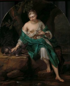 Allegorische figuur van een vrouw met een hond door Herman van der Mijn