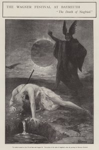 Het Wagner Festival in Bayreuth: de Dood van Siegfried (litho) door Hermann (after) Hendrich