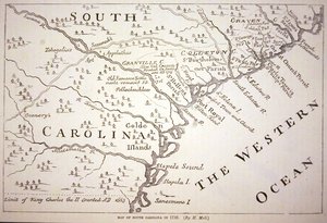 Kaart van South Carolina in 1730