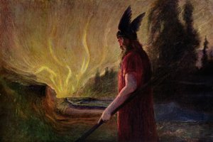 Als de vlammen oplaaien, verlaat Odin, 1909 door Hermann Hendrich