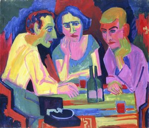 Drie mensen aan een tafel, 1924 door Hermann Scherer