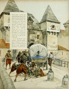 Verrassing van Amiens. De Spanjaarden gebruikten een truc om de stad Amiens in te nemen, 11 maart 1597 door de haring te blokkeren met een kar. Illustratie, 1907, door Hermann Vogel