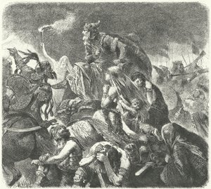 Attila de Hun na de beslissende aanval door de Visigoten bij de Slag om Chalons, 451 door Hermann Vogel