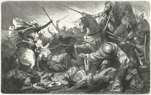 Christenen vechten tegen de Almohaden bij de Slag om Las Navas de Tolosa, Spanje, 1212 door Hermann Vogel