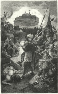 Duitse Landsknechten plunderen Rome, 1527 door Hermann Vogel