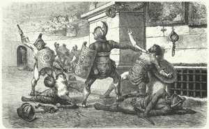 Gladiatoren vechten in de arena in het oude Rome