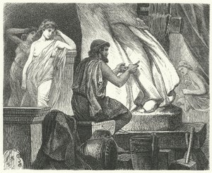 Het atelier van de Atheense beeldhouwer Praxiteles door Hermann Vogel