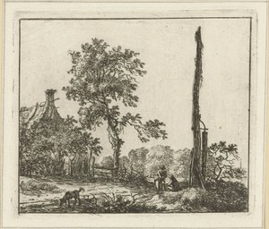 Landschap met de hoge paal door Hermanus Fock