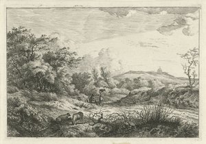 Landschap met herder en vrouw door Hermanus Fock