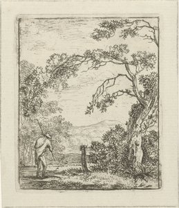 Landschap met man met knapzak door Hermanus Fock