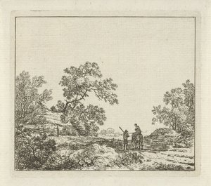 Landschap met man te voet en vrouw te paard door Hermanus Fock