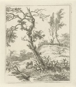 Landschap met schaapsherder op heuvel door Hermanus Fock