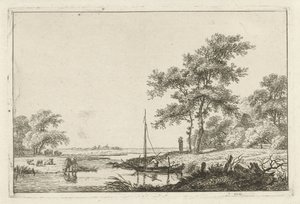 Landschap met schuitje door Hermanus Fock