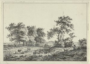 Landschap met tekenaar en hond